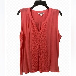 Counterparts Coral Sleeveless Embroidered Blouse w/Button Accents Size XL